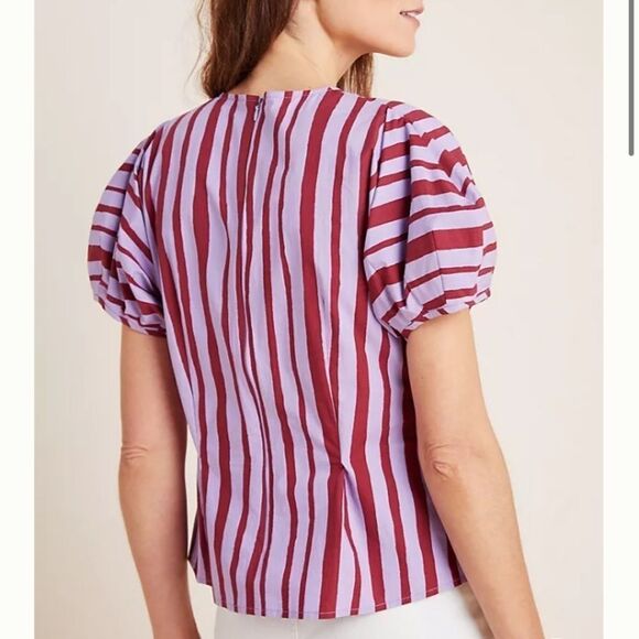 New Anthro Mignon Doo Lina Poplin Stripe Blouse - Picture 2 of 6